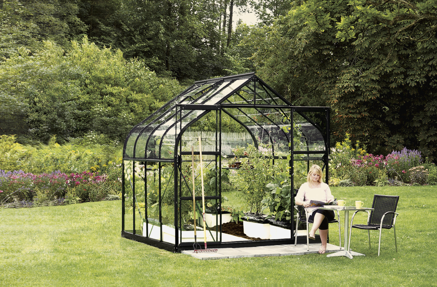 Vitavia Gewächshaus-Set Dione 6700 ESG 3 mm schwarz 254 x 254 cm