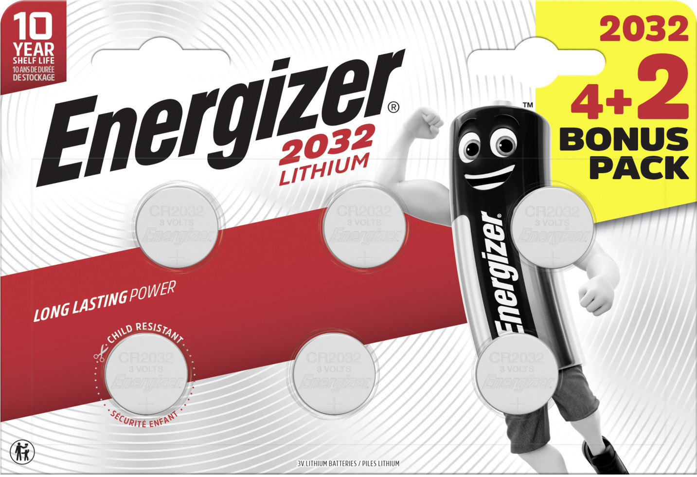 Energizer Knopfzelle CR2032 Lithium 3 V 4 + 2 Gratis