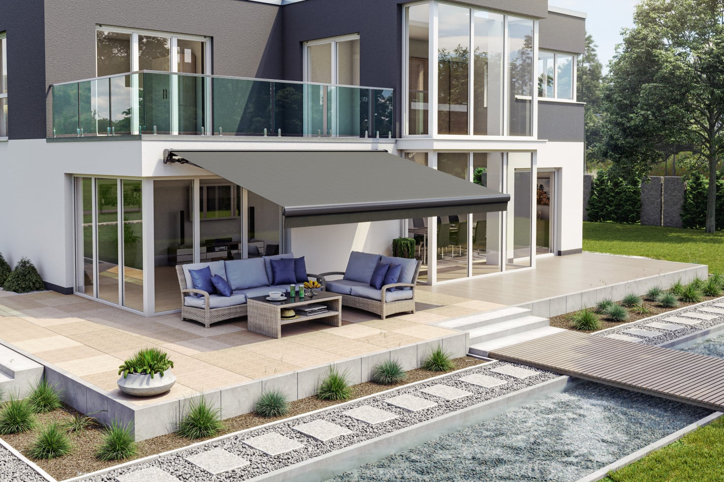 Wismar Halbkassettenmarkise dunkelgrau