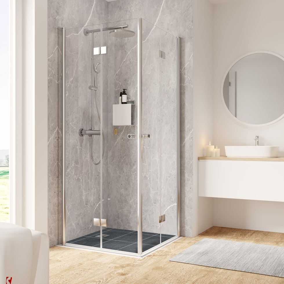 Schulte Eckeinstieg mit Drehfalttür 90 x 90 x 200 cm Garant 2.0 Chromoptik Montage auf Fliese
