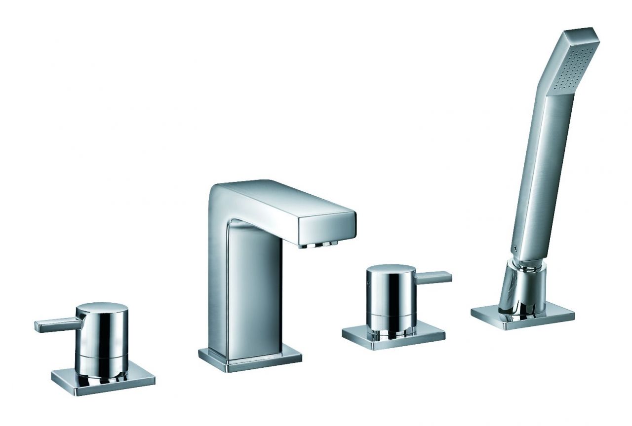 Ottofond Wannenrandarmatur 4-Loch eckig, mit Stabhandbrause