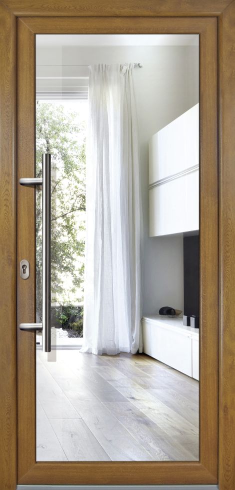 Meeth Haustür Signum PVC Exclusiv PVC Modell 60 88 x 208 cm, DIN links, weiß/golden Oak