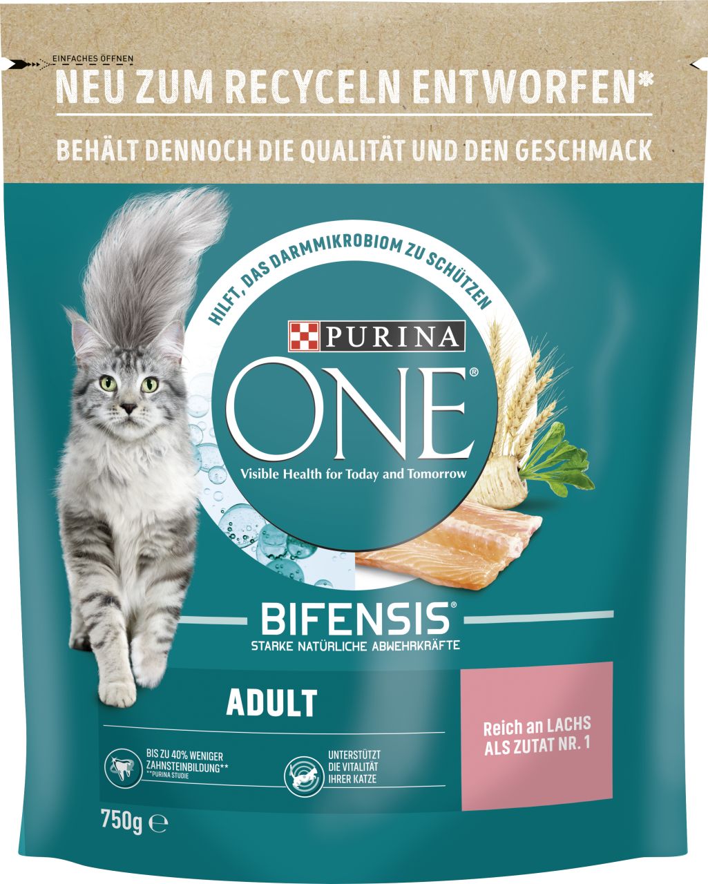 Purina ONE Adult reich an Lachs und Vollkorn-Getreide 750 g
