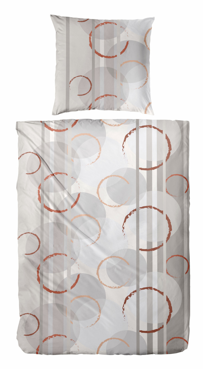 Biber Bettwäsche Kreise 135 x 200 cm grau/rot