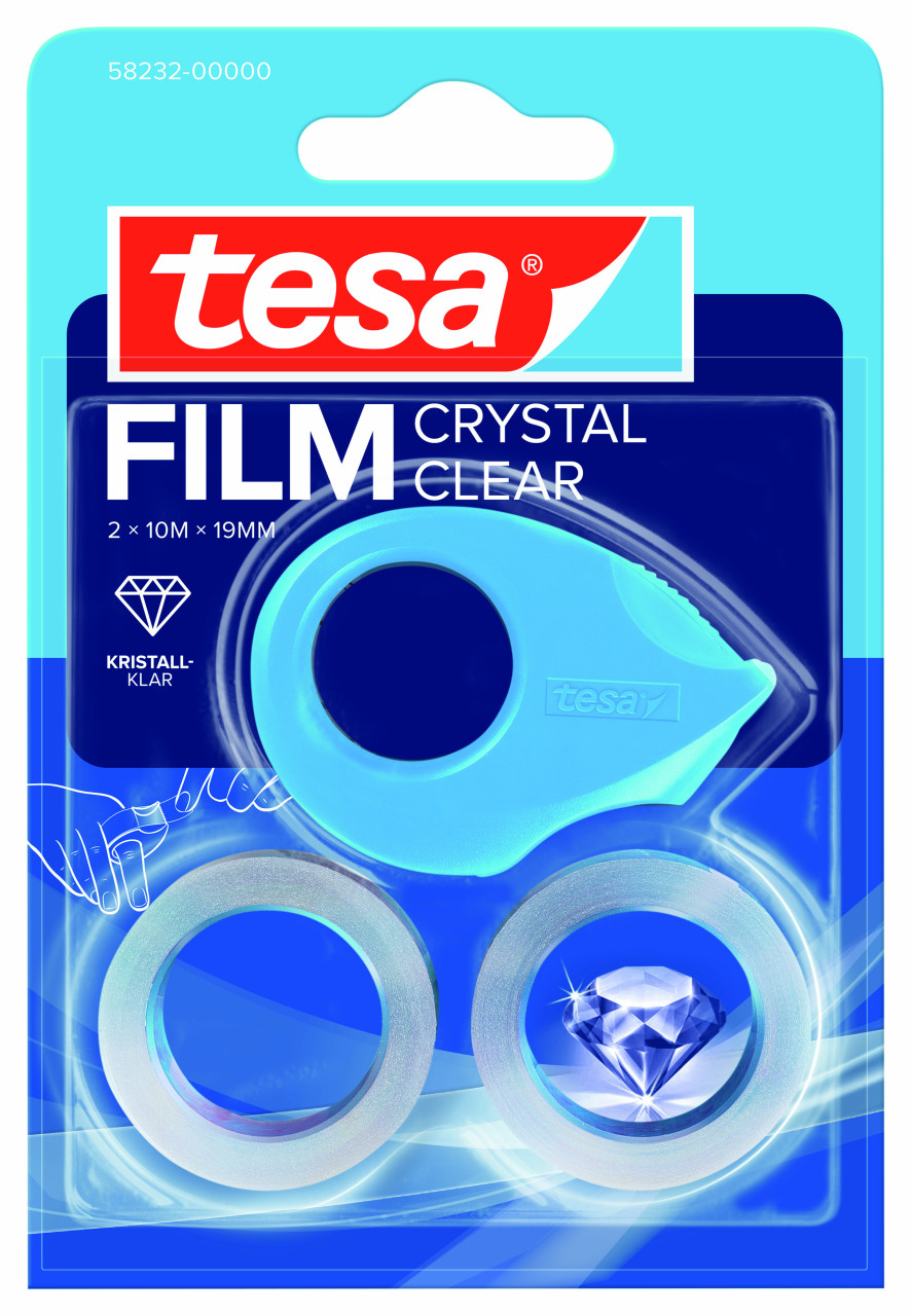tesa Mini Abroller mit 2 Rollen Klebefilm 2 x 10 m x 19 mm