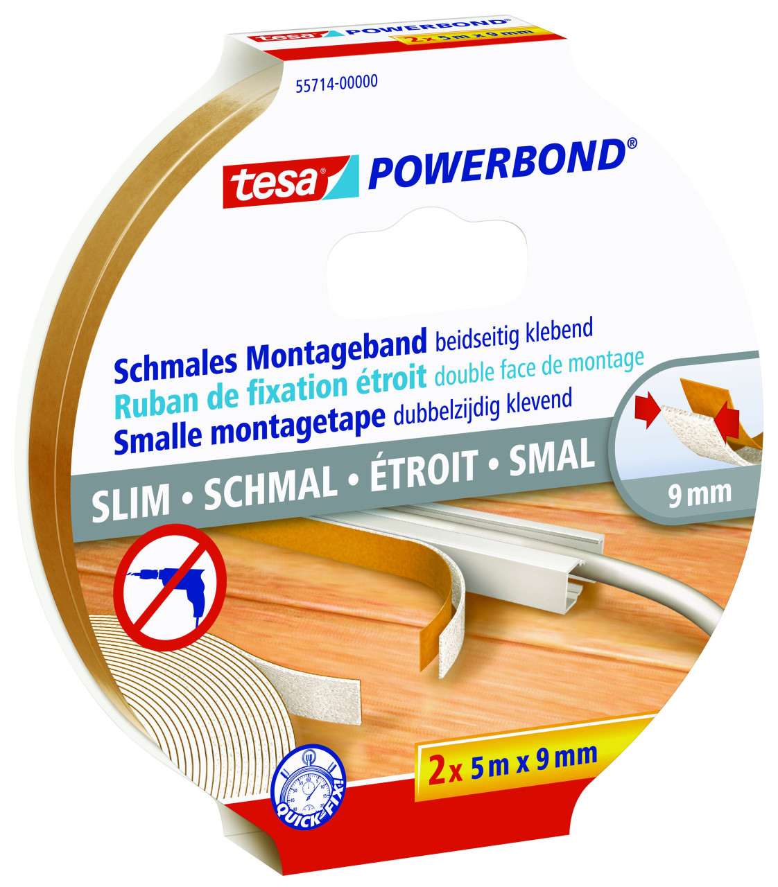 tesa Powerbond Montageband 5 m x 9 mm, transparent