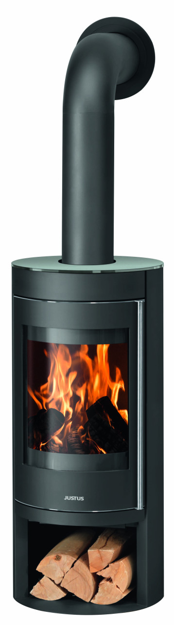 Justus Kaminofen Mino 2.0 Stahl schwarz mit Abdeckplatte Glas 5,5 kW