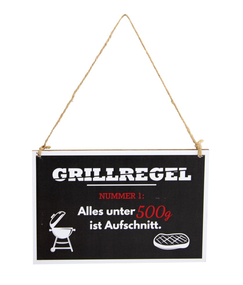 Riffelmacher BBQ Schild aus Holz zum Hängen Grillregel 18 x 12 cm