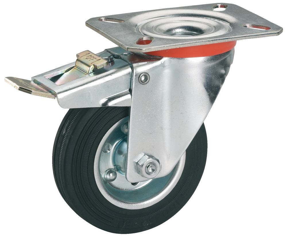 Lenkrolle mit Platte und Totalfeststeller 125 x 37 mm, Tragkr. 100 kg