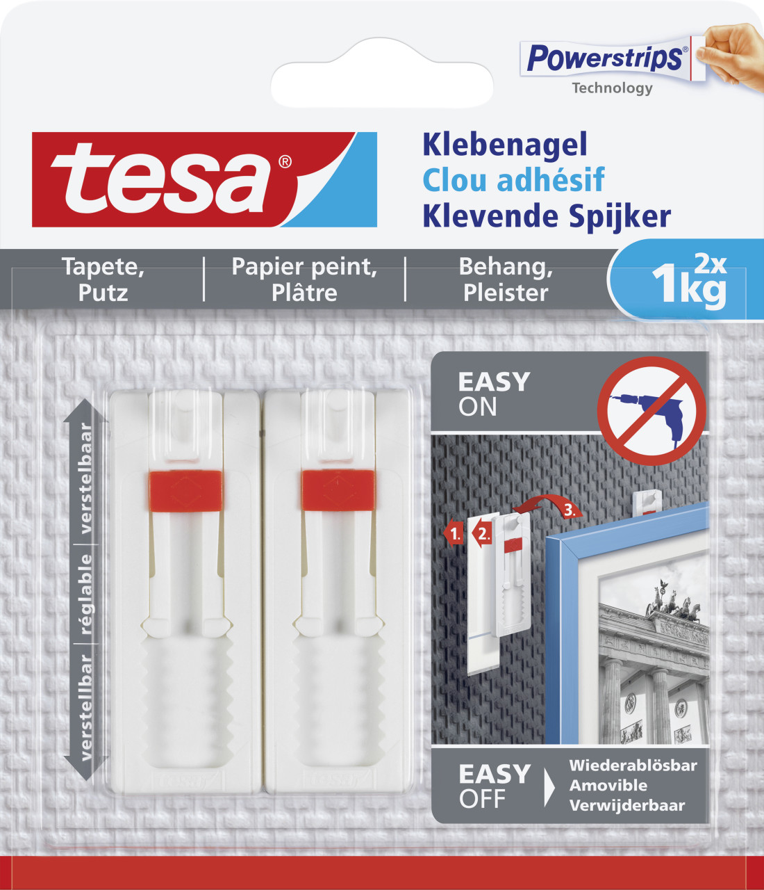 tesa Klebenagel Traglast 1 kg, 2 Stück
