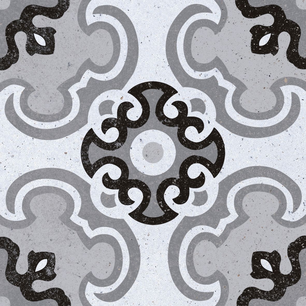 Bodenfliese Feinsteinzeug Piccolo Black Dekor 20 x 20 cm schwarz-grau-weiß