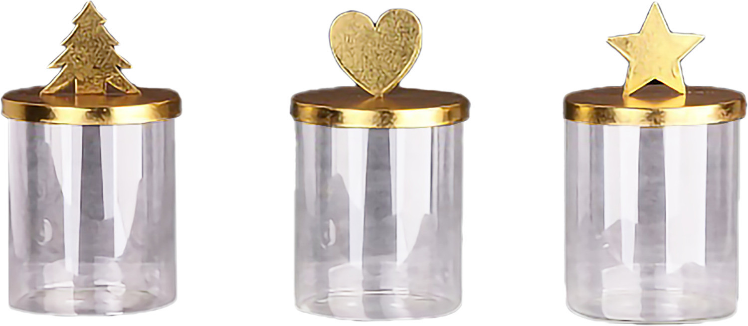 TrendLine Deko Eisen-Glas Aufbewahrungsdose Weihnachten 10cm x 17cm weiß gold