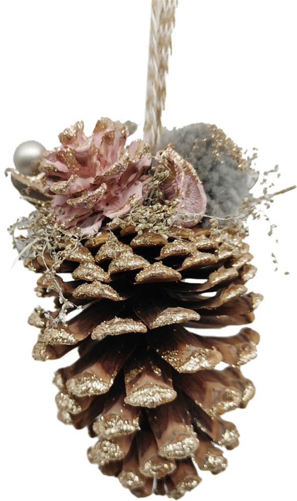 TrendLine Hängedekoration mit Glitzer und Tannenzapfen, 15*10*10 cm