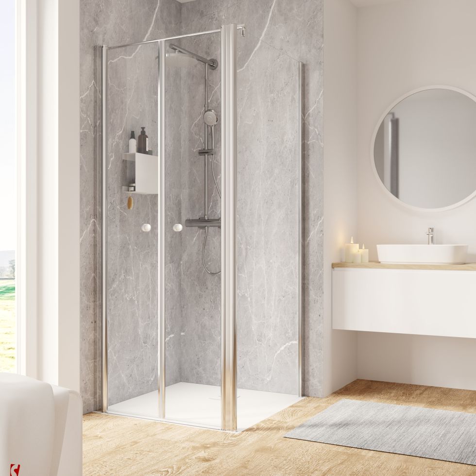 Schulte Pendeltür und Seitenwand rechts 80 x 80 x 200 cm Garant 2.0 Chromoptik Türanschlag links