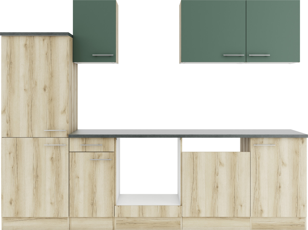 Optifit Küchenzeile Savona 405/Livorno 290 ohne Geräte steingrün/wildeiche 270 cm