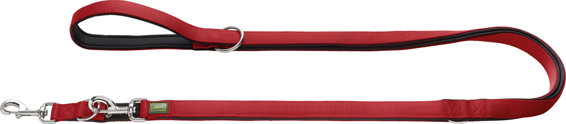 Hunter Hundeleine Führleine verstellbar Neopren 3 m x 2 cm rot/schwarz