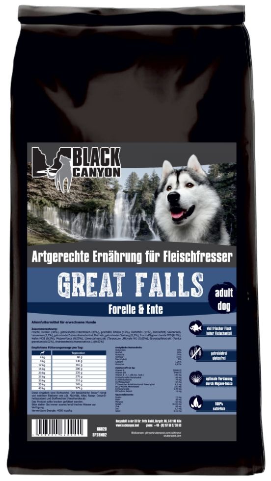 Black Canyon Great Falls Hundetrockenfutter Adult 1,5 kg Forelle & Ente