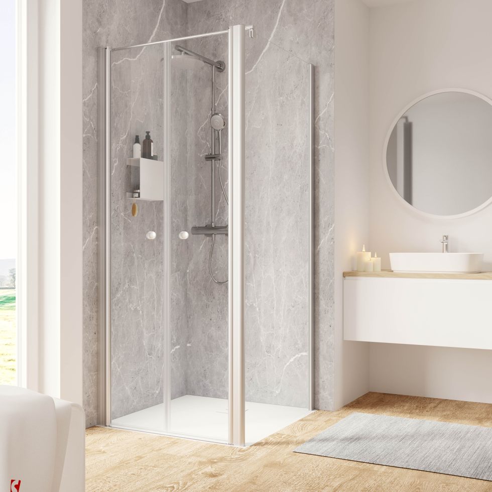 Schulte Pendeltür und Seitenwand rechts 80 x 80 x 200 cm Garant 2.0 Alu-Natur Türanschlag links
