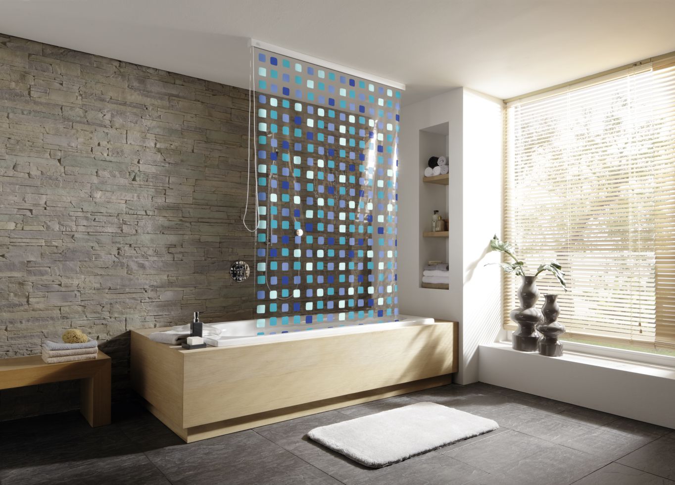 Kleine Wolke Duschrollo für Leerkassette 128 x 240 cm blue