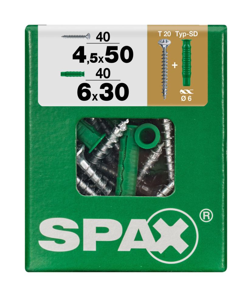 Spax Universalschrauben 4.5 x 50 mm TX 20 - 40 Stk. (+40 Dübel)
