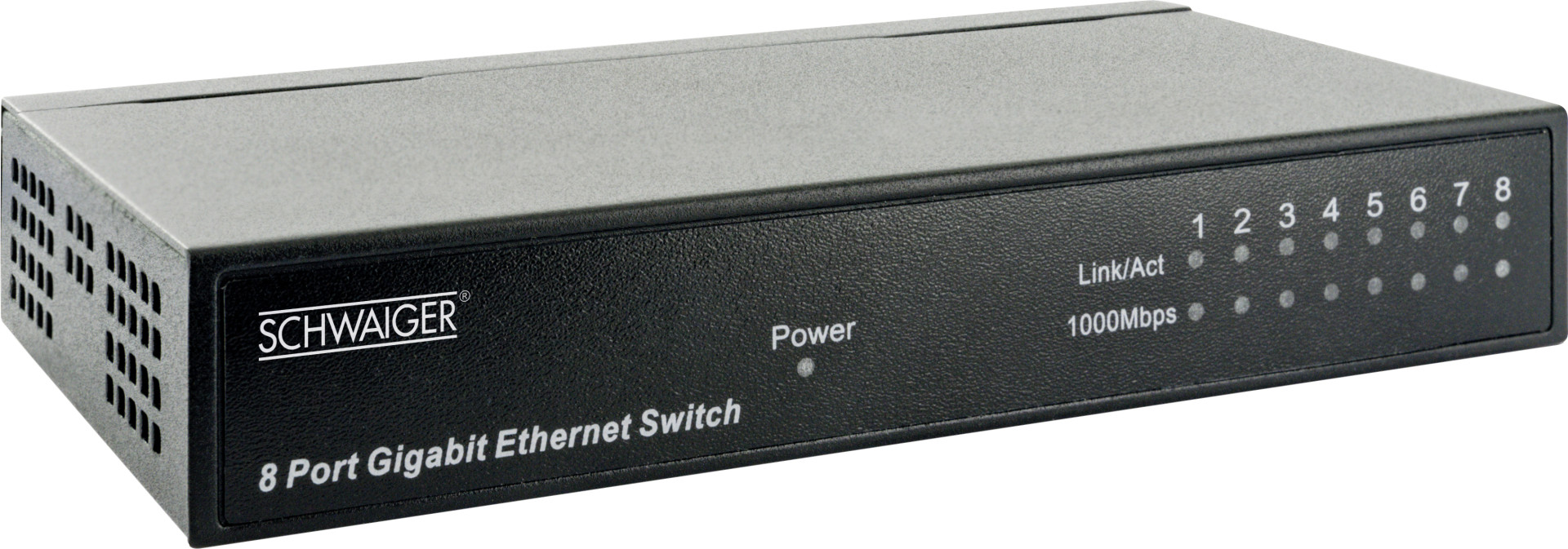 Schwaiger 8-Port Netzwerkswitch NWSW8 011 schwarz, Metallgehäuse, bis zu 1000 Mbit/s