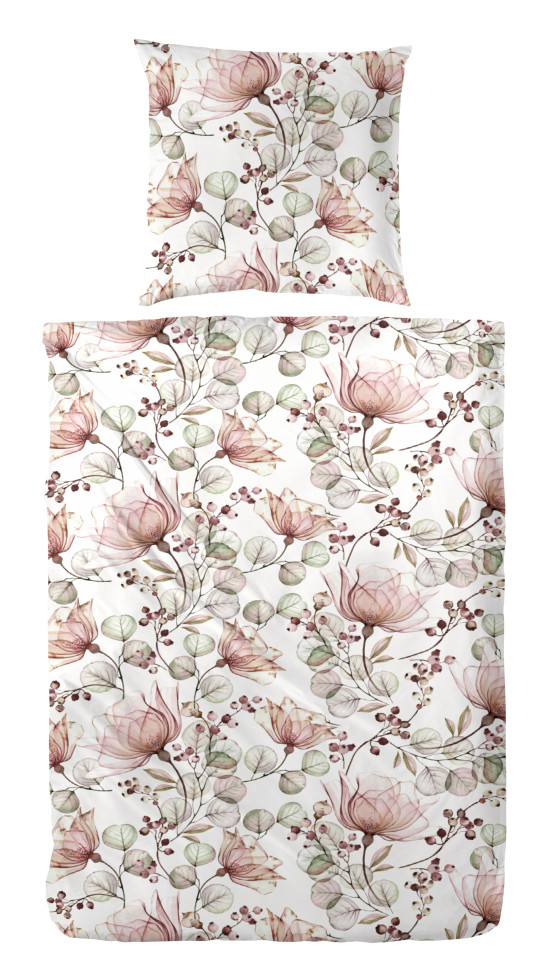 Mako Satin Bettwäsche Blumen 155 x 220 cm rot, grün