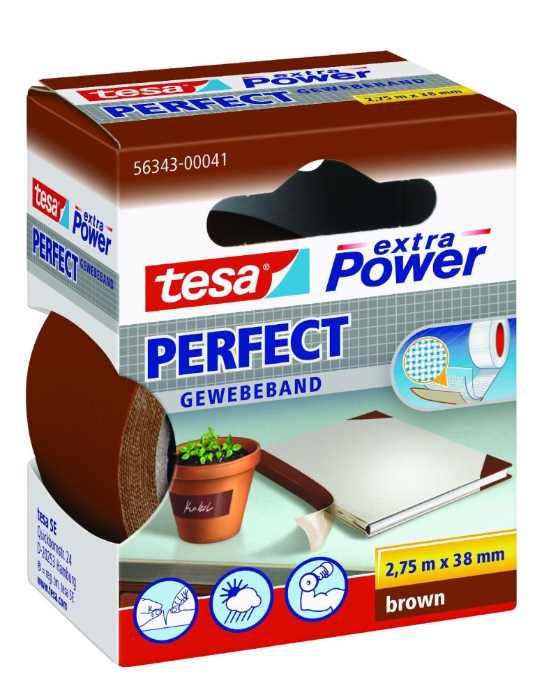 tesa extra Power Gewebeband Perfect 2,75 m x 38 mm, braun