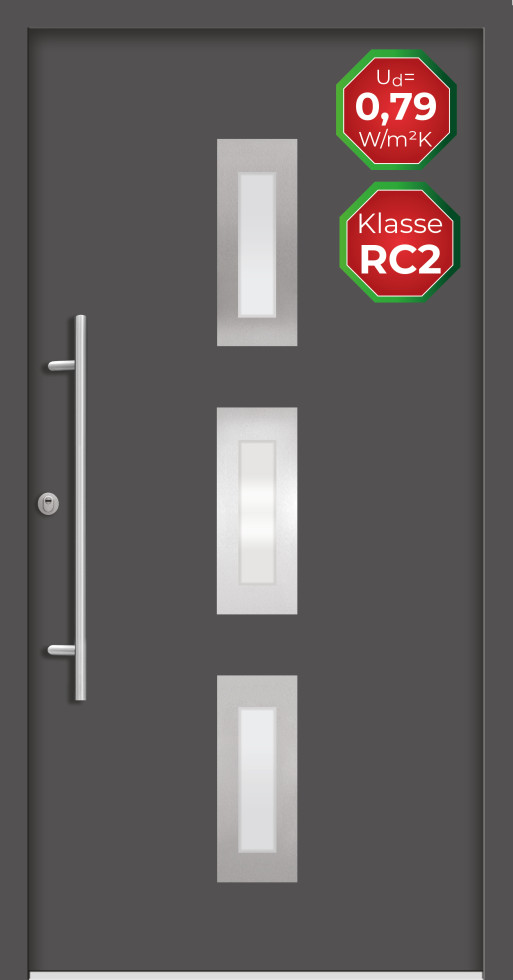 Splendoor Haustür Passivedoor Premium B02 RC2 Anthrazit DIN Links 110 x 210 cm