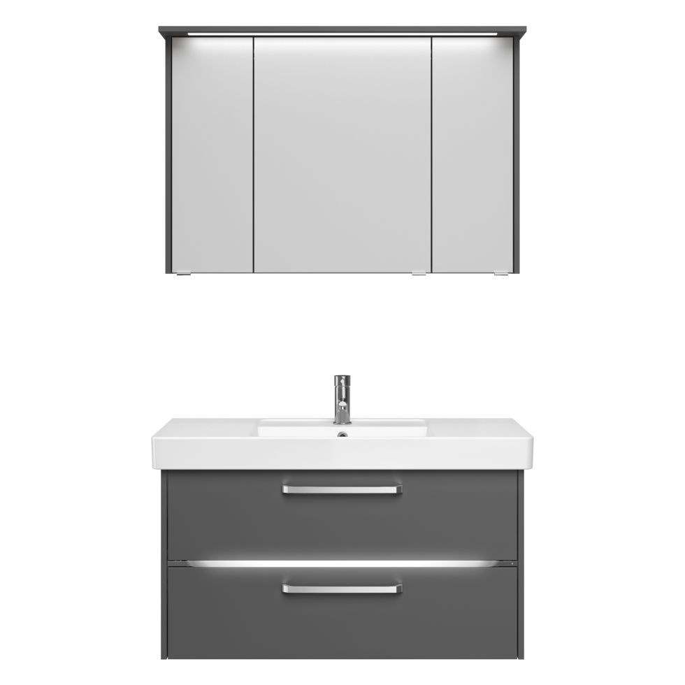 Primaster Badmöbel-Set Berlin grau 105 cm Twin LED, Keramikwaschtisch