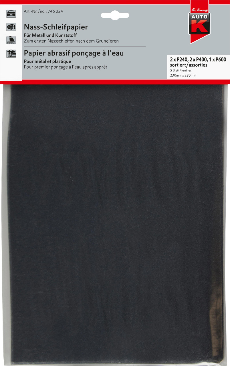 Auto-K Nass-Schleifpapier P600 23x28 23 x 28 cm, 5 Stück
