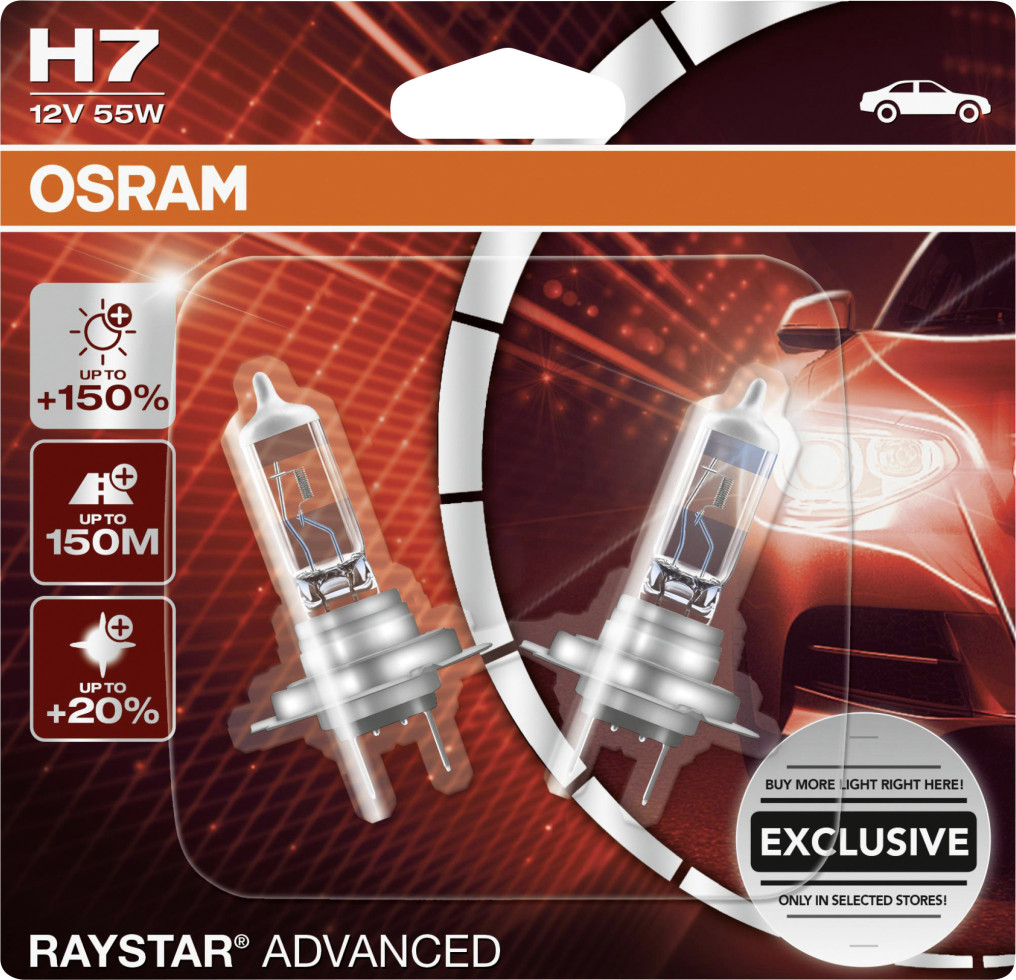 Osram Halogenlampe H7 Raystar Advanced +150% 12V 60/55W
