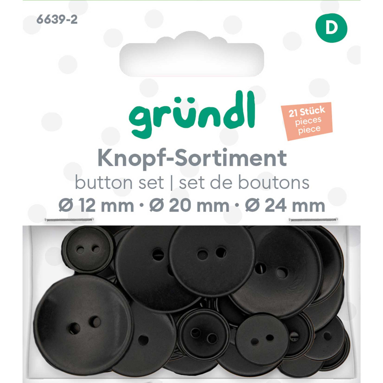 Gründl Knopf Kunststoff Ø 12/20/24 mm schwarz 21 Stück