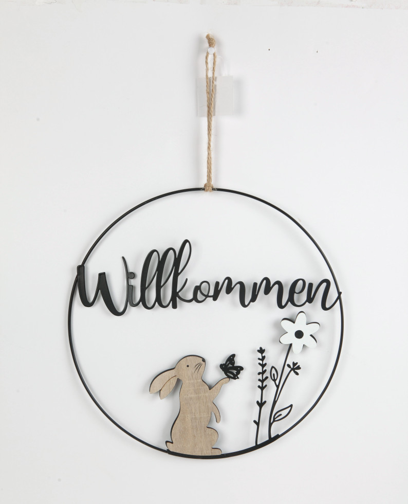 TrendLine Aufhänger Metall mit Niete Ostern Willkommen Ø 30 cm schwarz-weiß