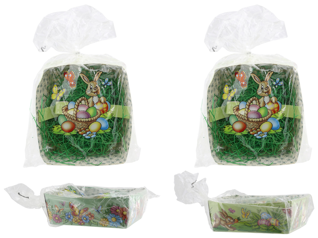 Osterkorb Pappe mit Ostergras 13 x 16 cm grün