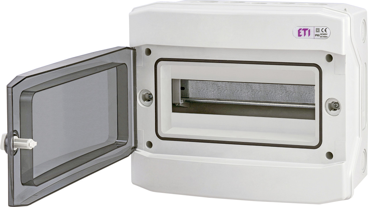 Feuchtraumverteiler 12 TE, grau mit transparenter Tür, IP65