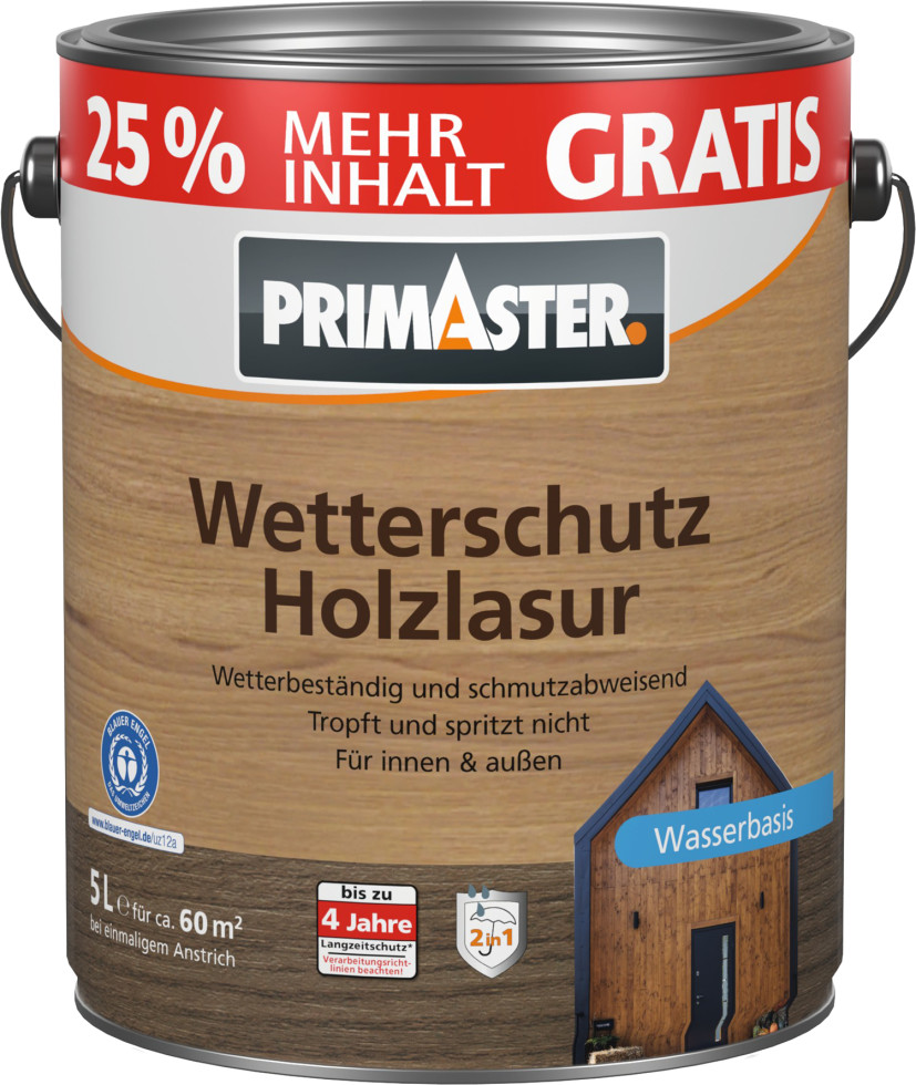 Primaster Wetterschutz Holzlasur 5 L nussbaum + 25% gratis