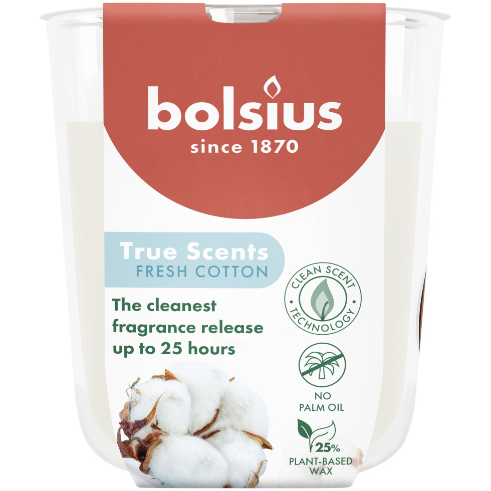 Bolsius Duftkerze im Glas true scents Ø 7,3 x 8 cm fresh cotton