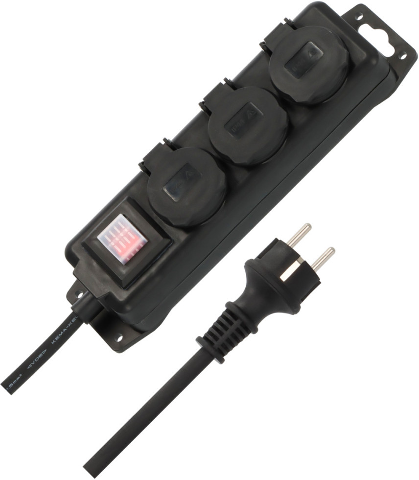 Brennenstuhl Steckdosenverteiler 3-fach mit Schalter 2m Kabel schwarz IP44