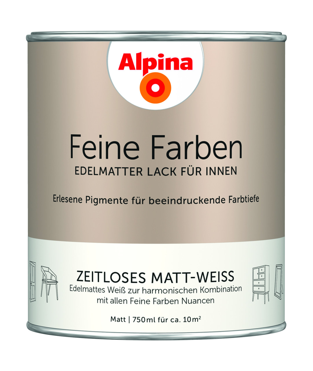 Alpina Feine Farben Lack Zeitloses Matt-Weiß 750 ml