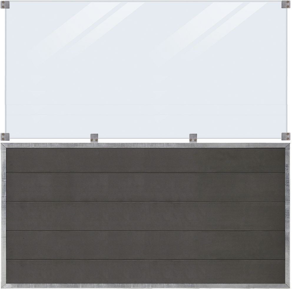 Plus WPC Zaun Futura mit Glas 180 x 180 cm Schiefergrau
