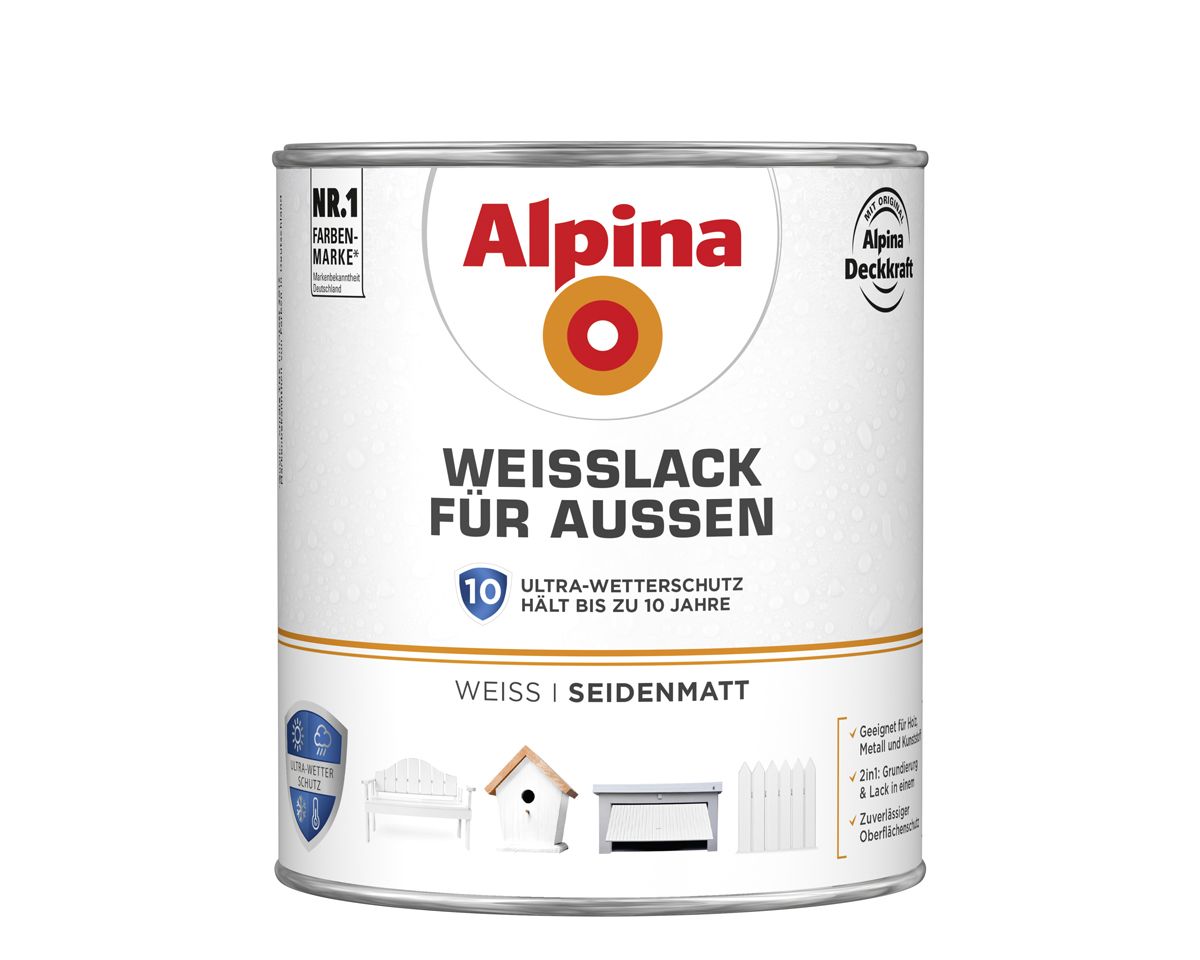 Alpina Weißlack für Außen 2 L weiß seidenmatt