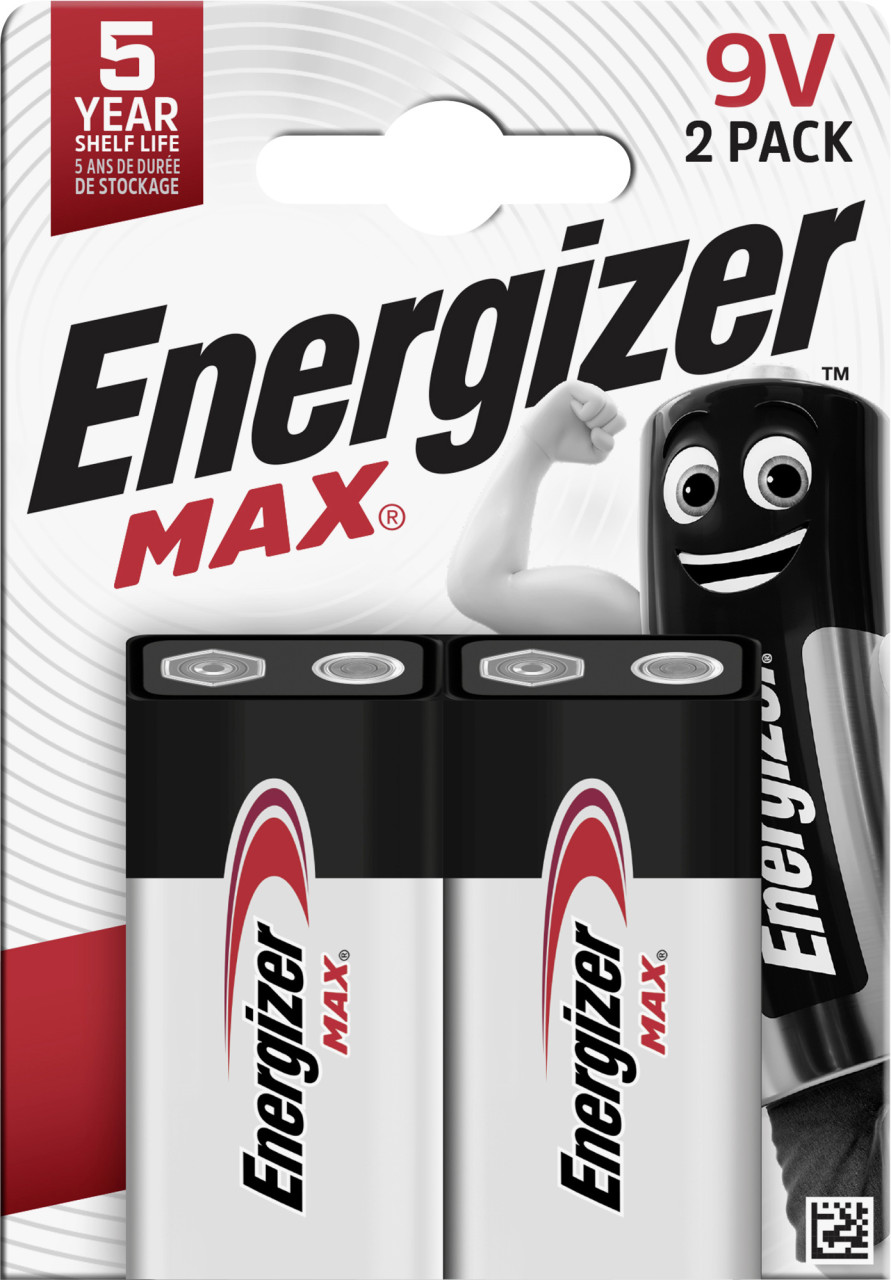 Energizer Max Alkaline E-Block Batterie 9 V, 2er Pack