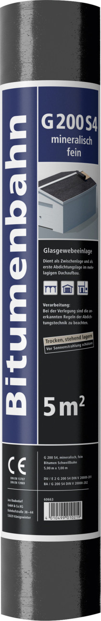 Bitumen Schweißbahn G 200 S4 fein 5 x 1 m = 5 m² schwarz