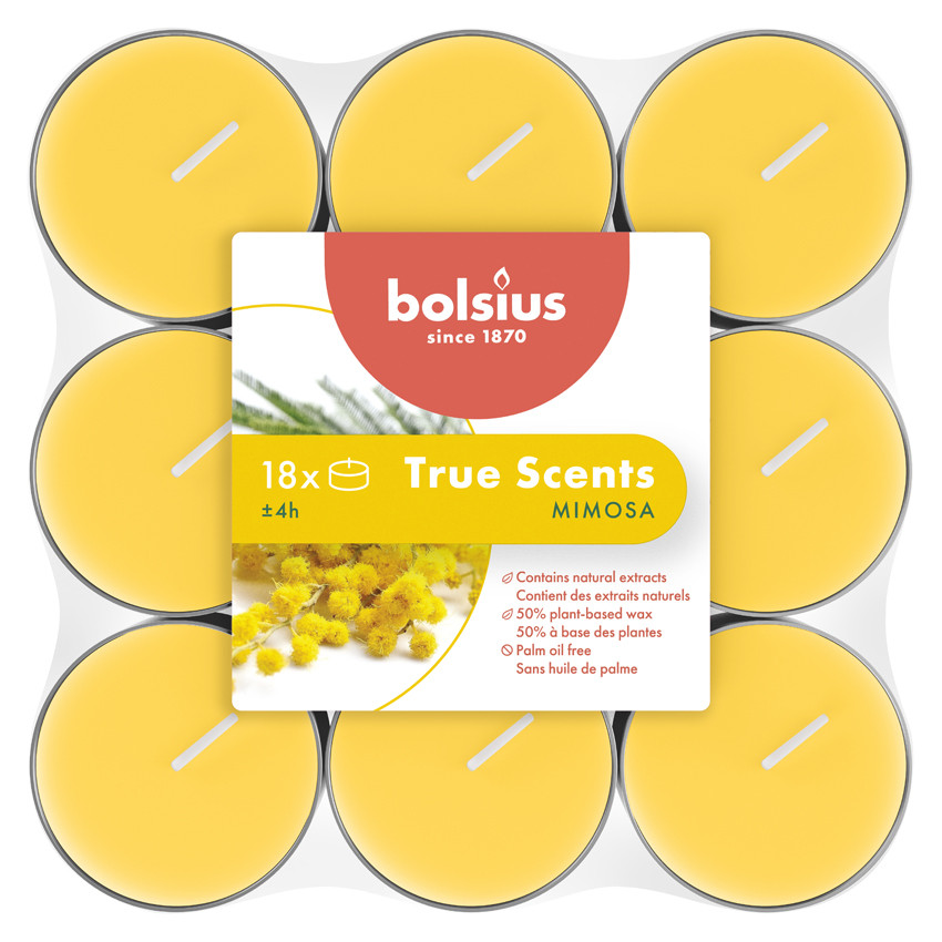 Bolsius Duft-Teelichte Alu 4 Stunden 18er Pack True Scents Mimose