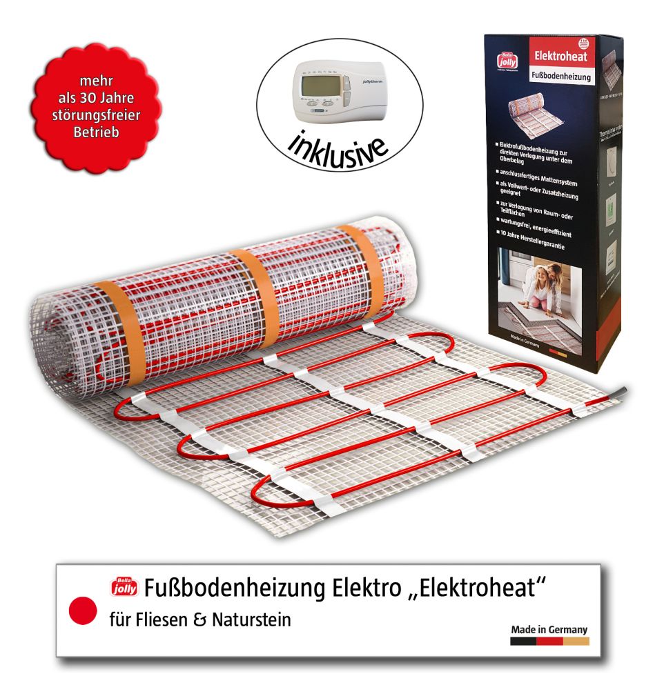 Jollytherm Fußbodenheizung Elektroheat Set/Comfort 3m² 450Watt