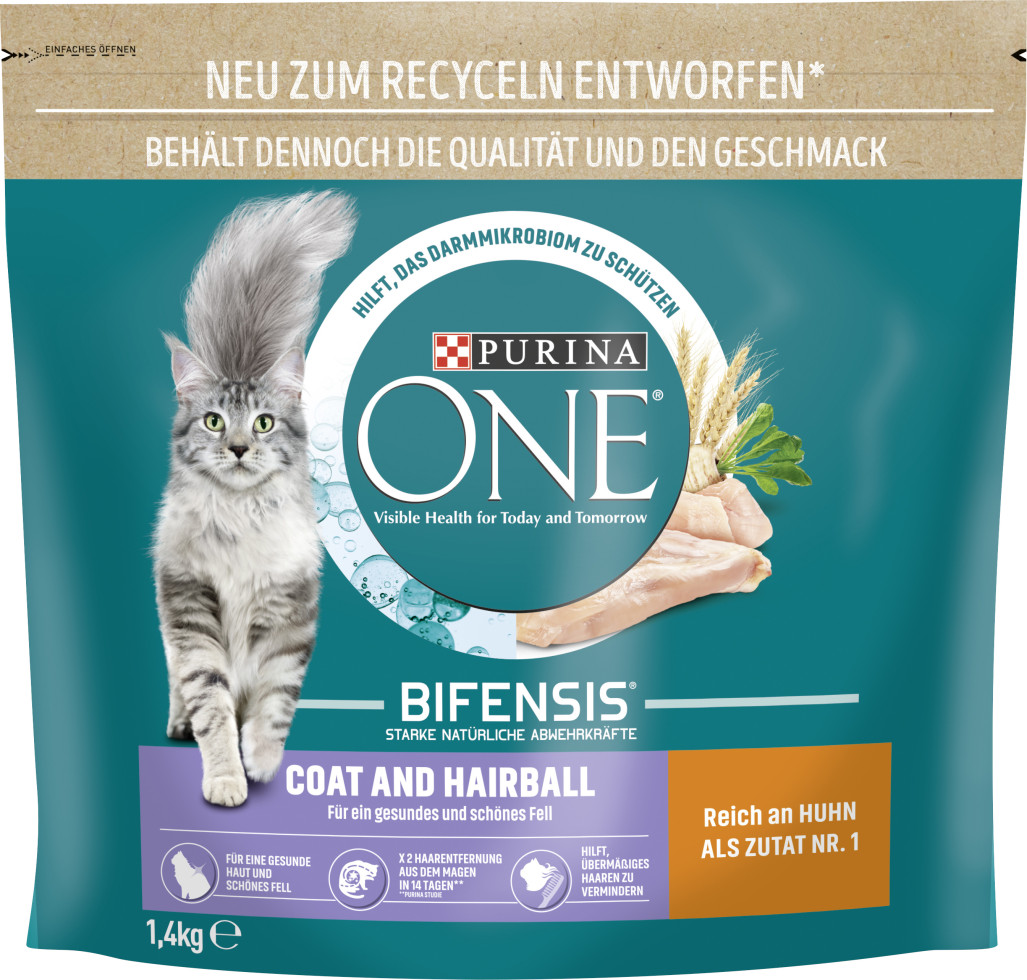 Purina One Katzenfutter Coat & Hairball Reich an Huhn 1,4 kg
