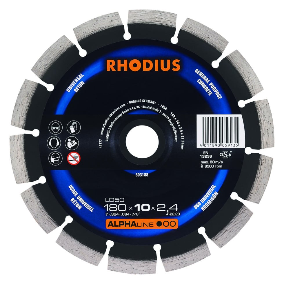 Rhodius Diamanttrennscheibe LD50 Stein Ø 180 mm Bohrung 22,23 mm
