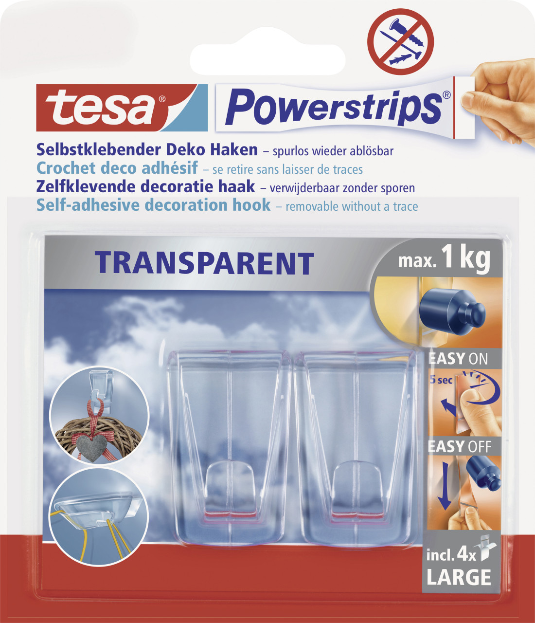 tesa Powerstrips Deco Haken Large transparent