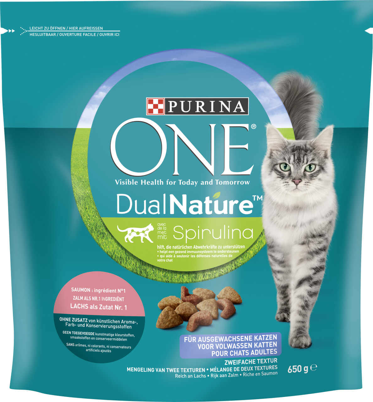 Purina One Katzenfutter DualNature mit Spirulina & Lachs 650 g