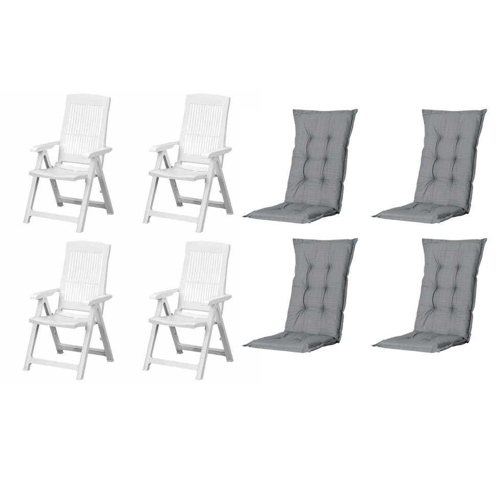 Progarden Gartenstuhl-Set Tampa mit Auflagen weiß/grau 8-tlg.